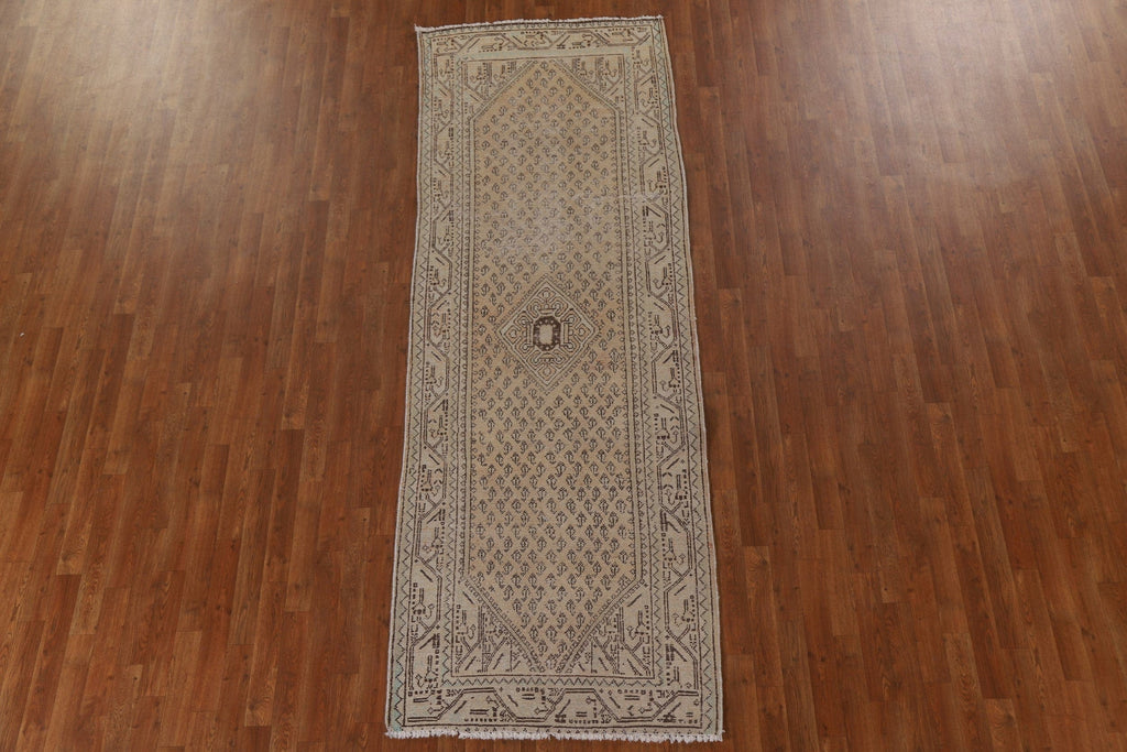 Distressed Boteh Botemir Persian Runner Rug 3x10