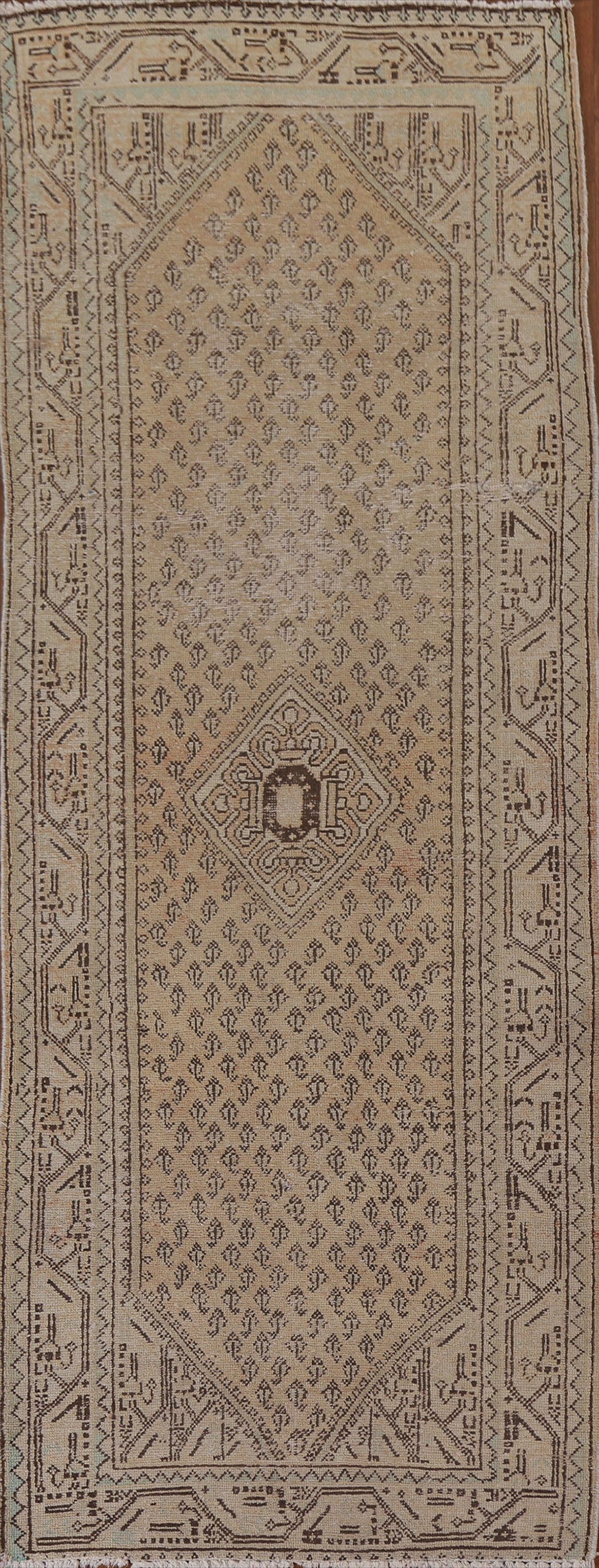 Distressed Boteh Botemir Persian Runner Rug 3x10