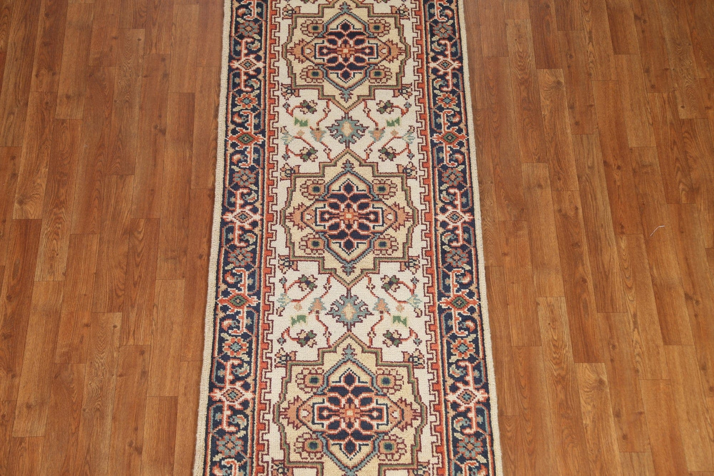 Geometric Ivory Heriz Serapi Runner Rug 3x10