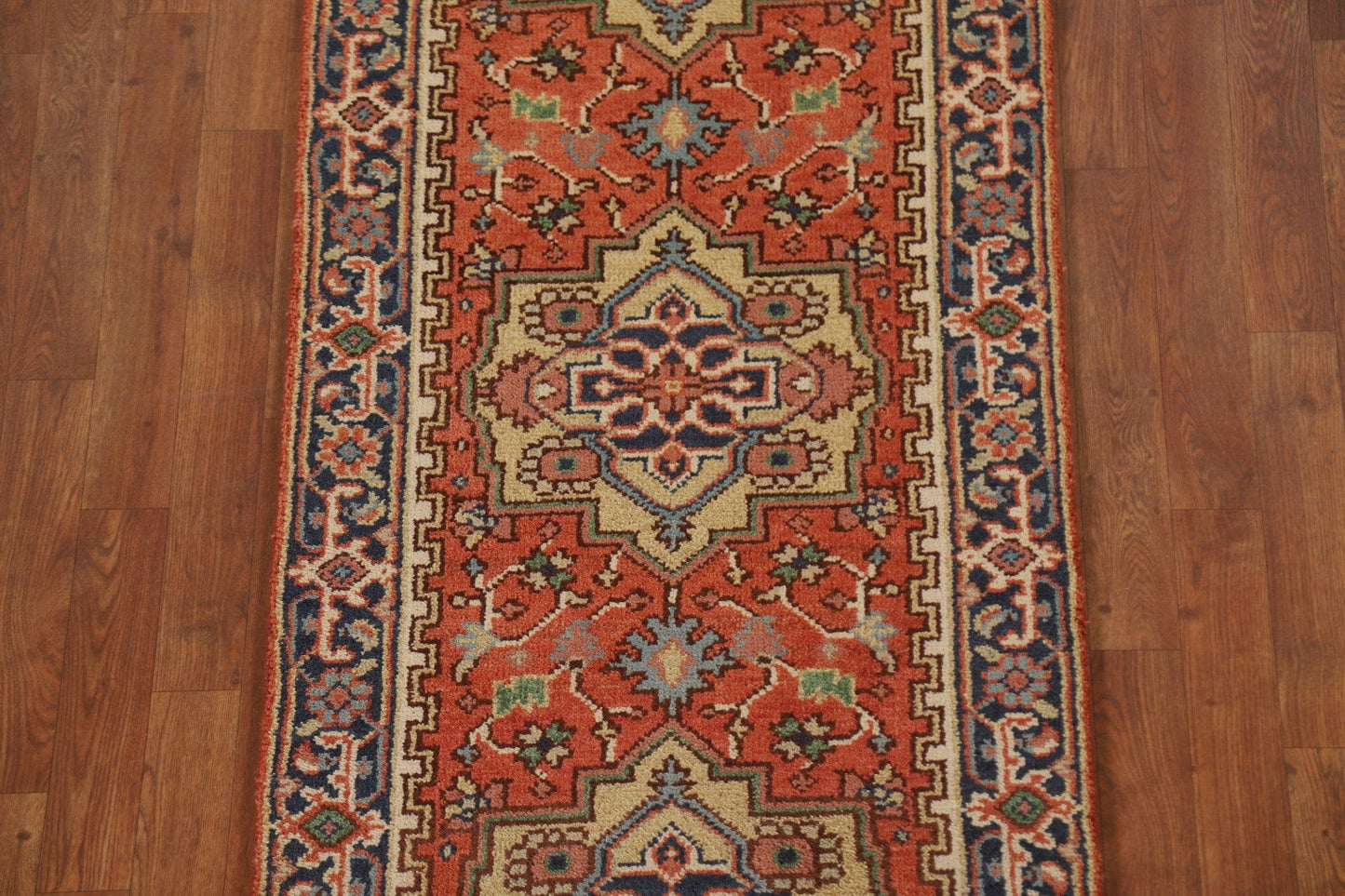 Orange Geometric Heriz Serapi Runner Rug 3x12