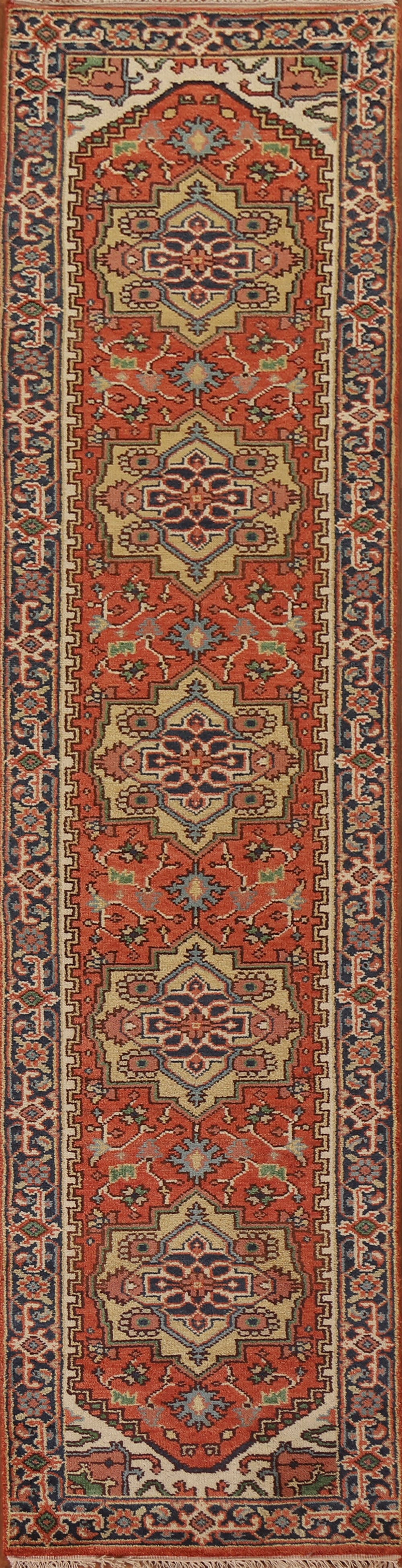 Orange Geometric Heriz Serapi Runner Rug 3x12