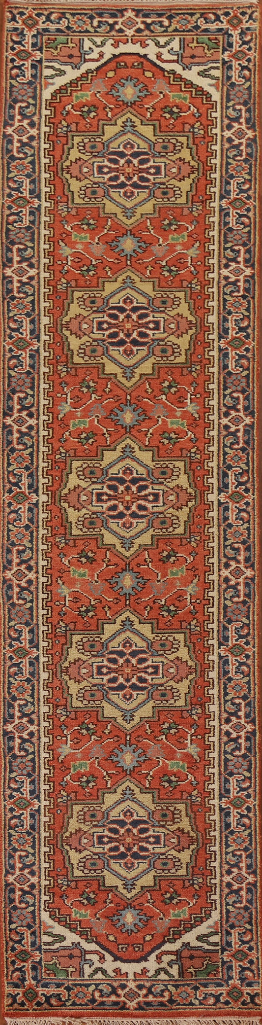 Orange Geometric Heriz Serapi Runner Rug 3x12