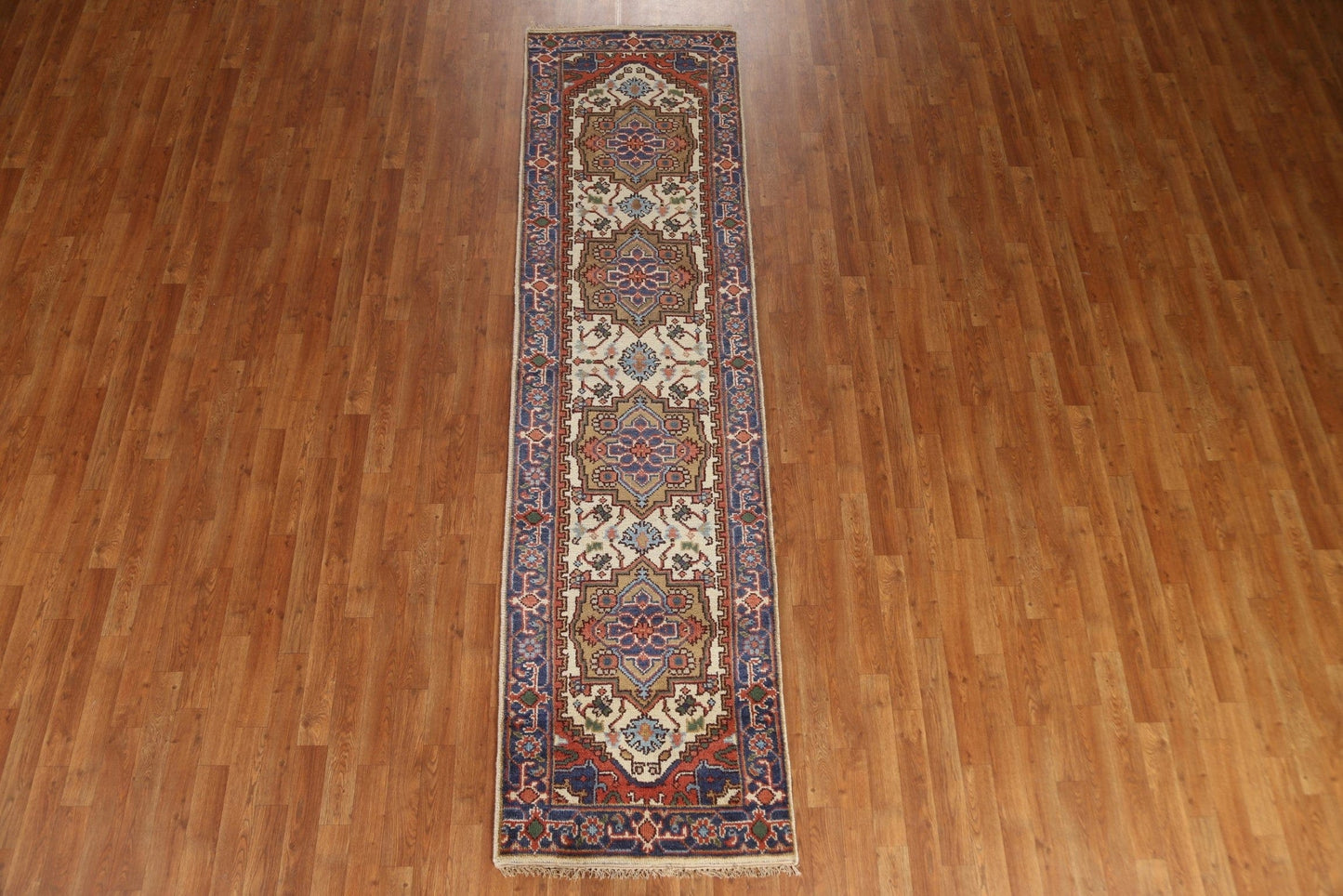 Geometric Handmade Heriz Serapi Runner Rug 3x10