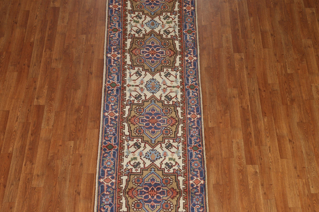 Geometric Handmade Heriz Serapi Runner Rug 3x10