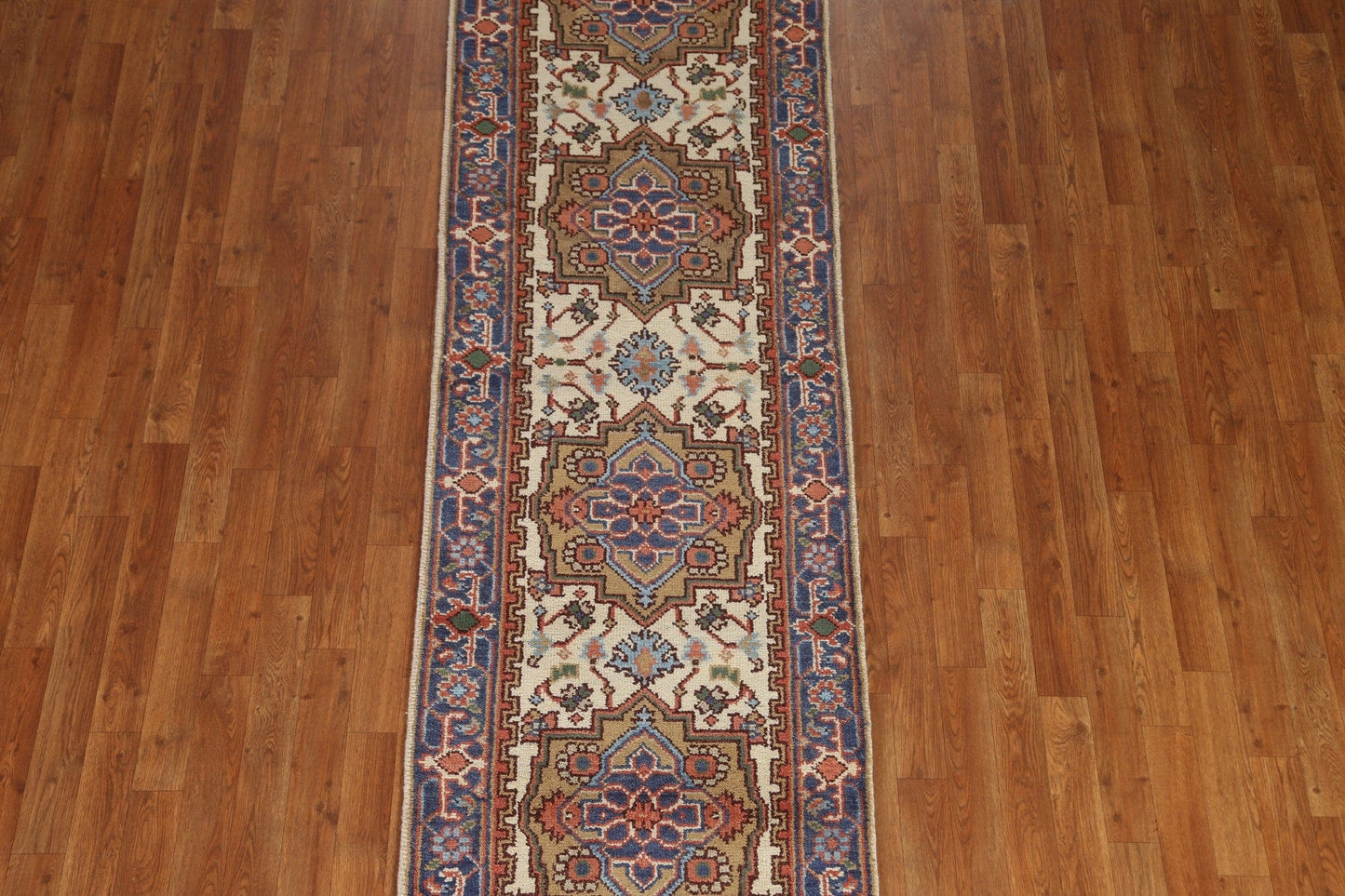 Geometric Handmade Heriz Serapi Runner Rug 3x10