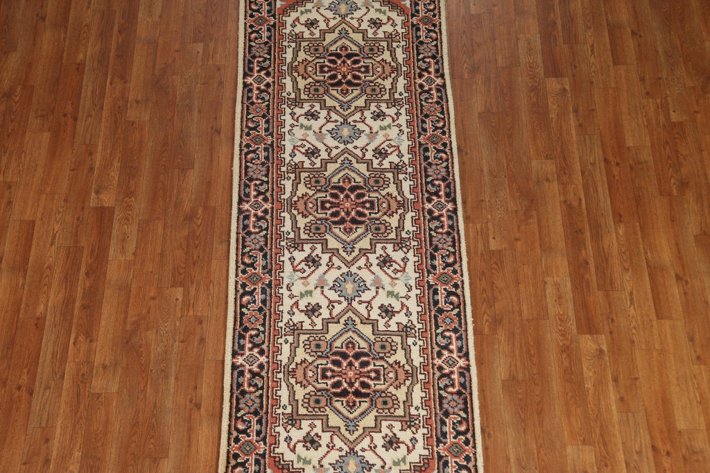 Ivory Geometric Heriz Serapi Runner Rug 3x8