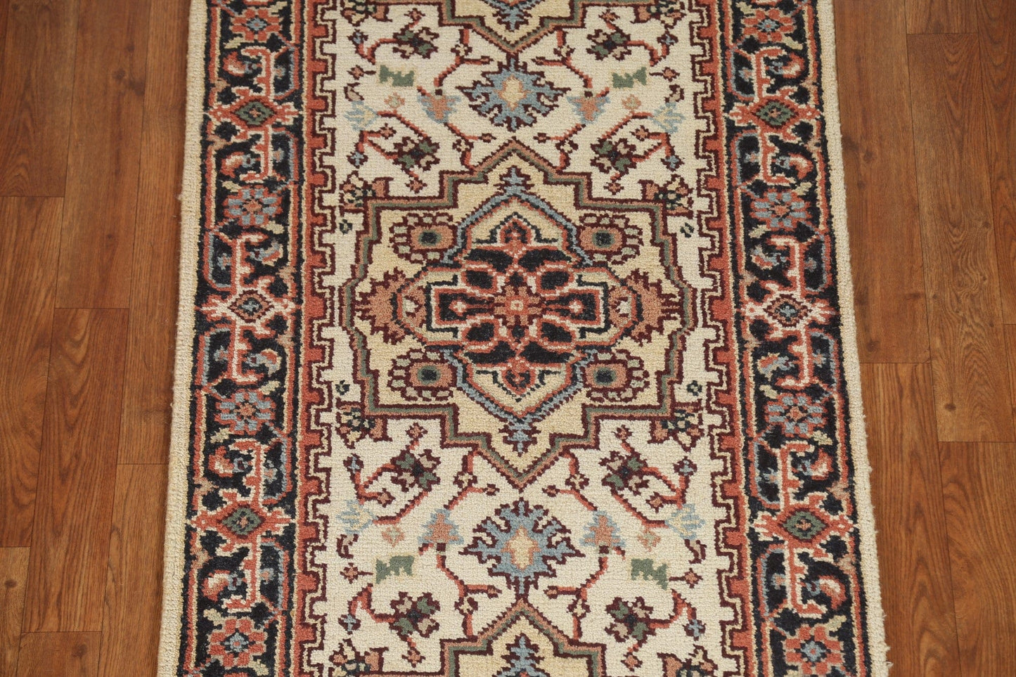 Ivory Geometric Heriz Serapi Runner Rug 3x8