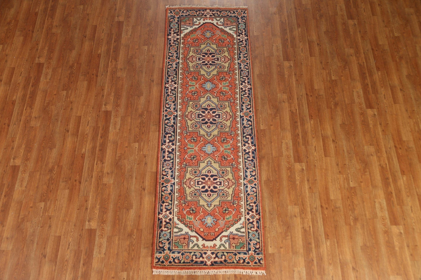 Geometric Heriz Serapi Runner Rug 3x8