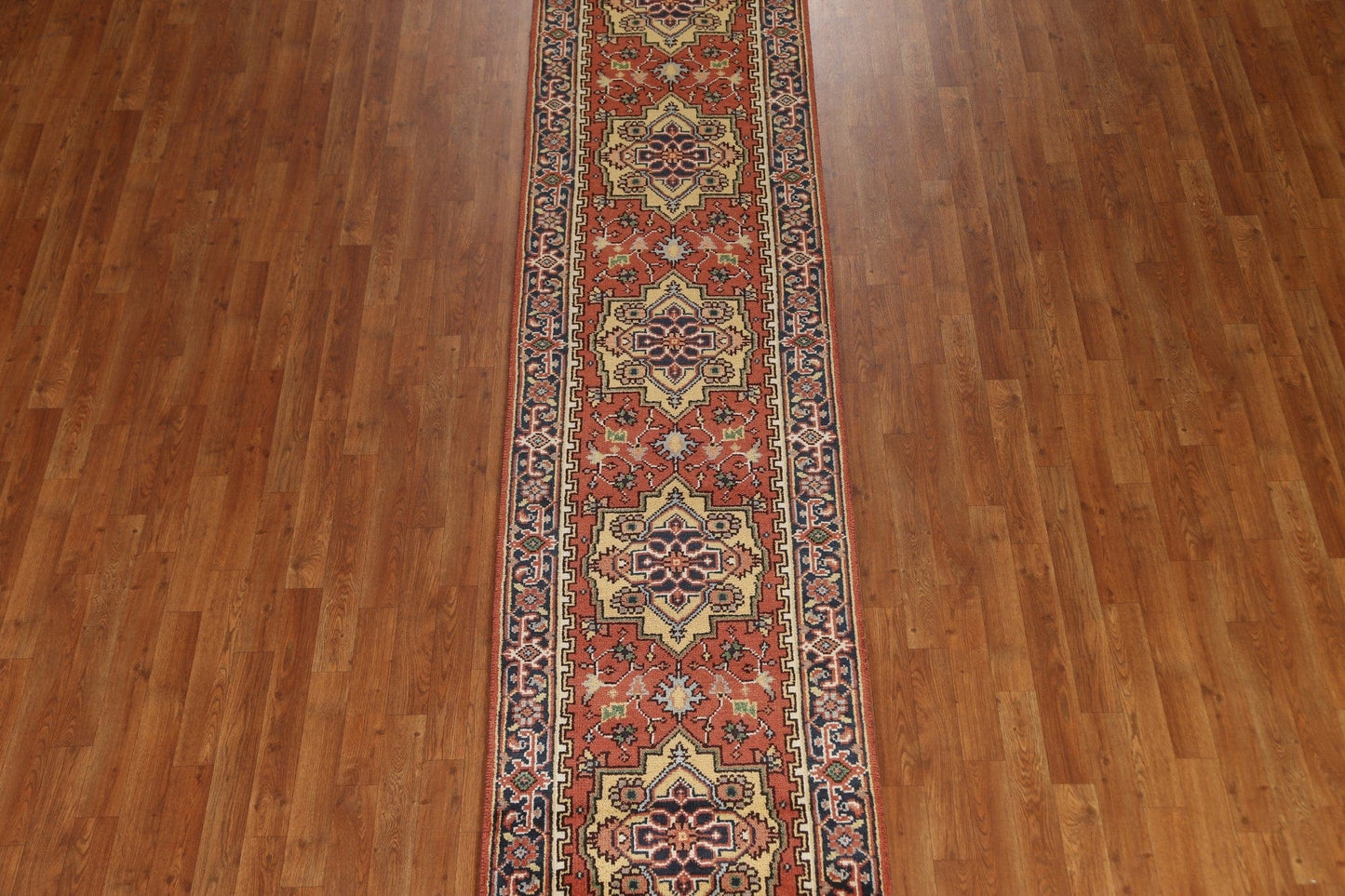 Geometric Heriz Serapi Runner Rug Wool 3x12