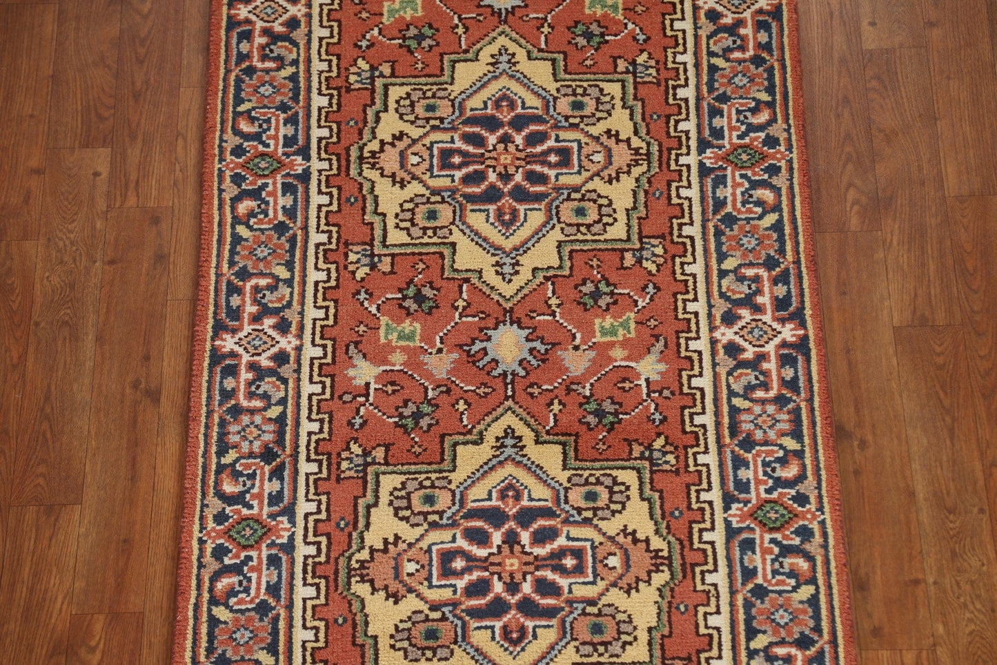 Geometric Heriz Serapi Runner Rug Wool 3x12