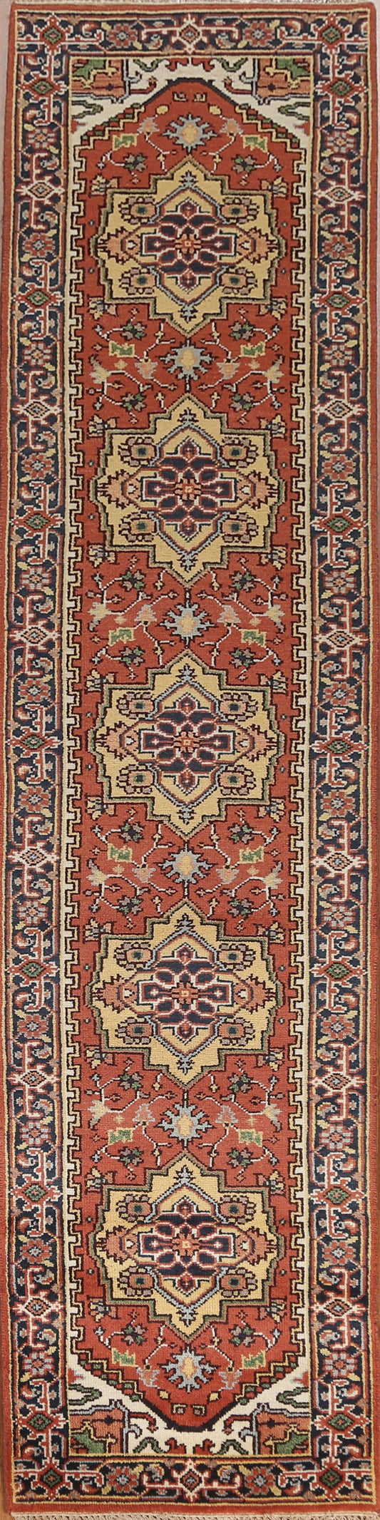 Geometric Heriz Serapi Runner Rug Wool 3x12