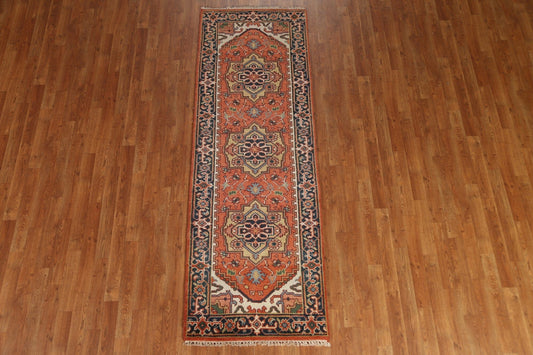 Geometric Heriz Serapi Runner Rug Handmade 3x8