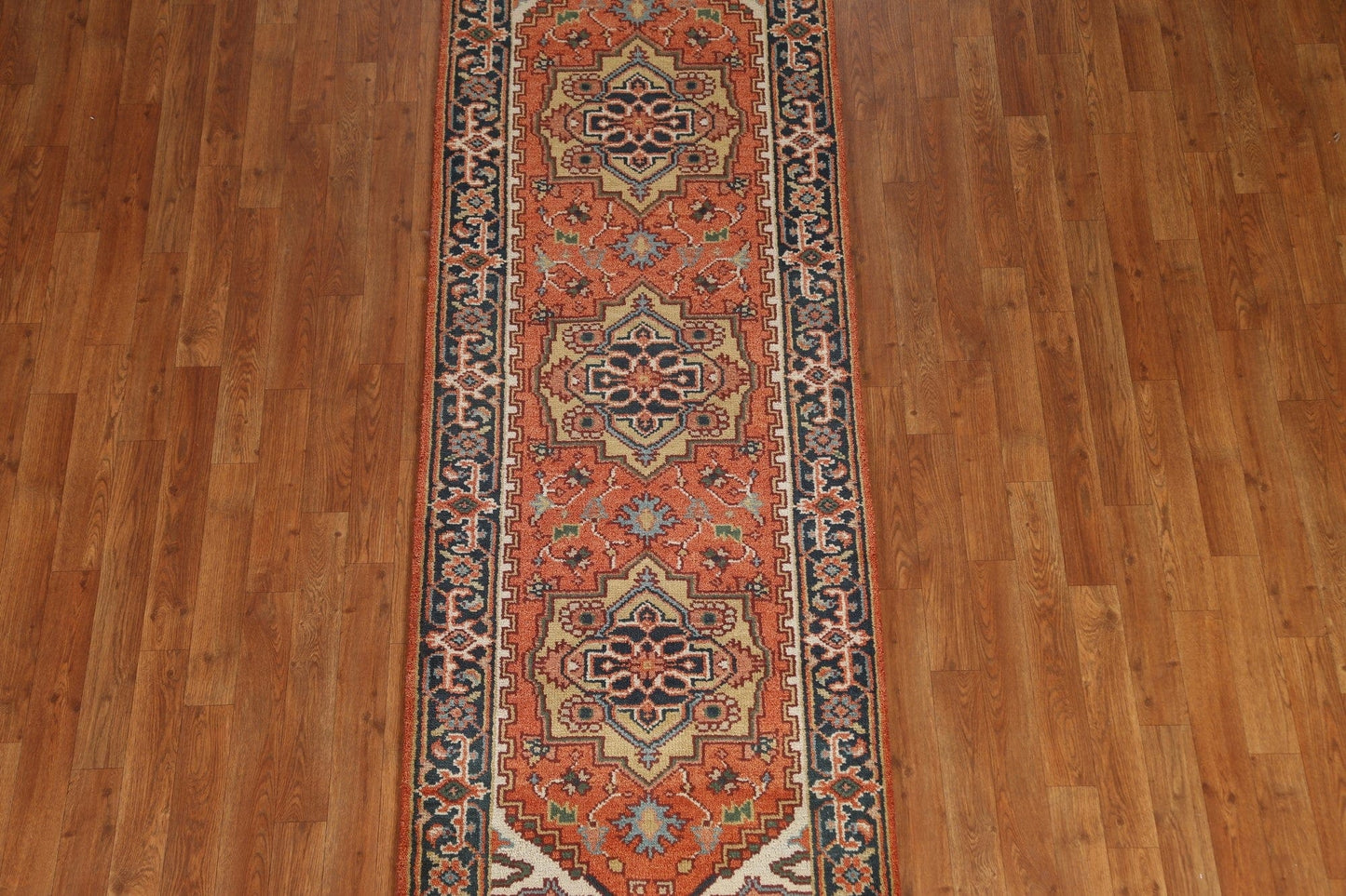 Geometric Heriz Serapi Runner Rug Handmade 3x8