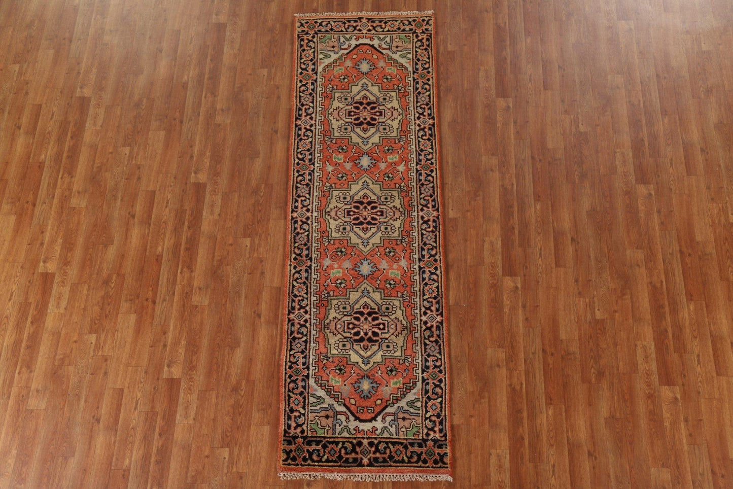 Orange Geometric Heriz Serapi Runner Rug 3x8