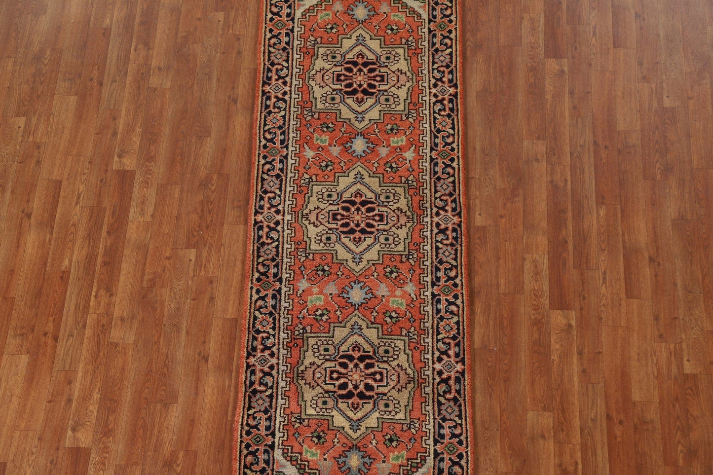 Orange Geometric Heriz Serapi Runner Rug 3x8