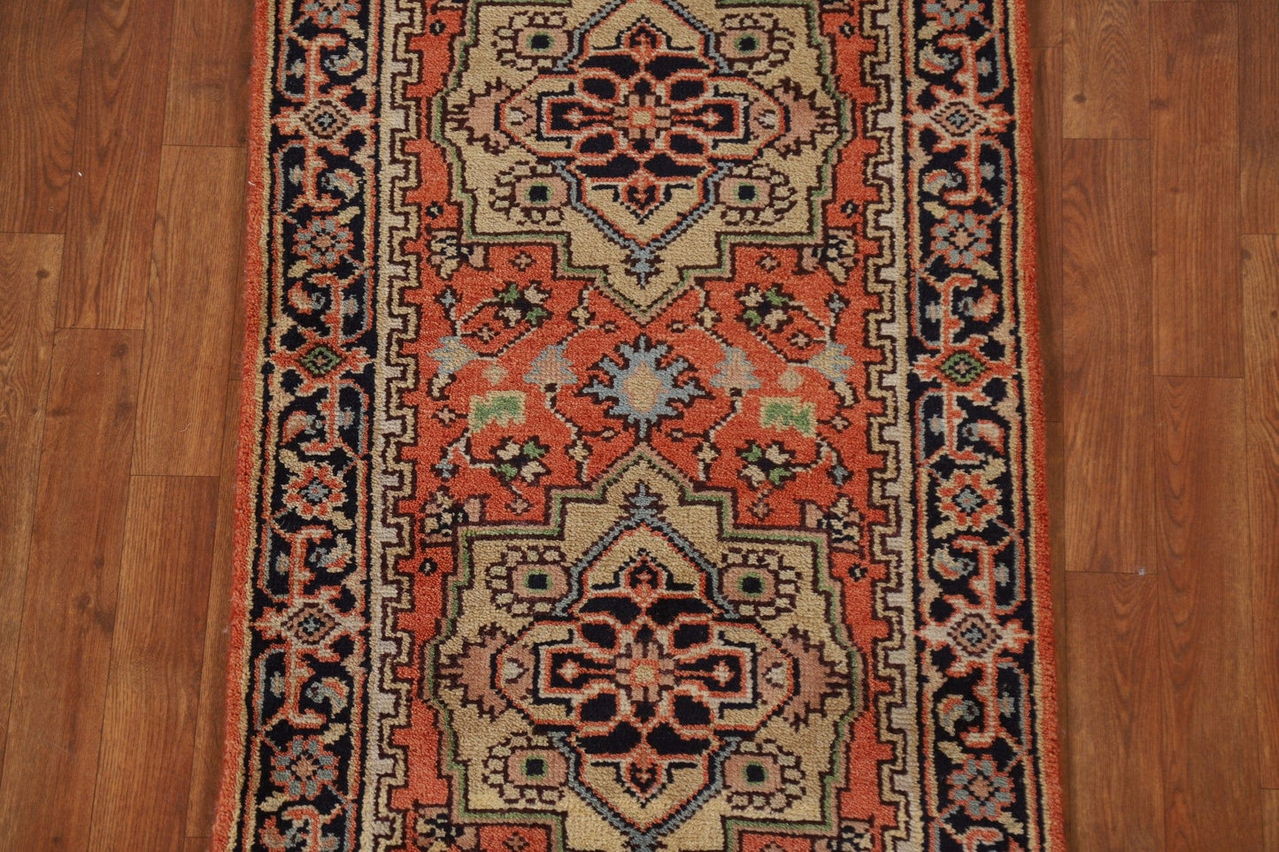 Orange Geometric Heriz Serapi Runner Rug 3x8