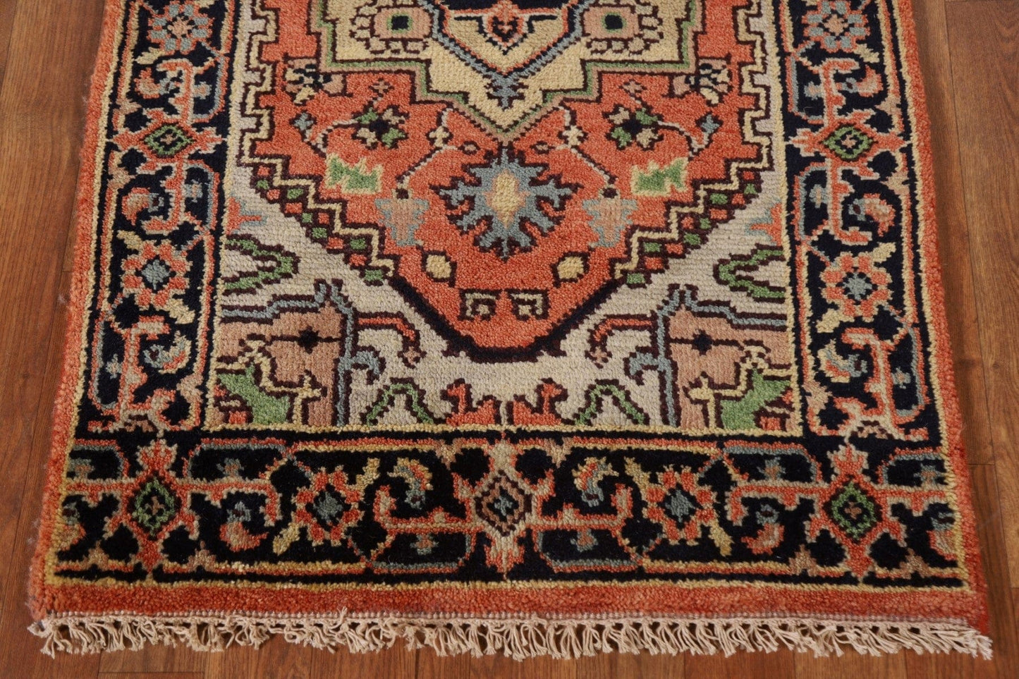 Orange Geometric Heriz Serapi Runner Rug 3x8