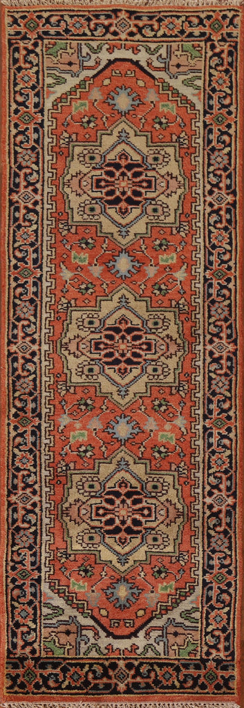 Orange Geometric Heriz Serapi Runner Rug 3x8