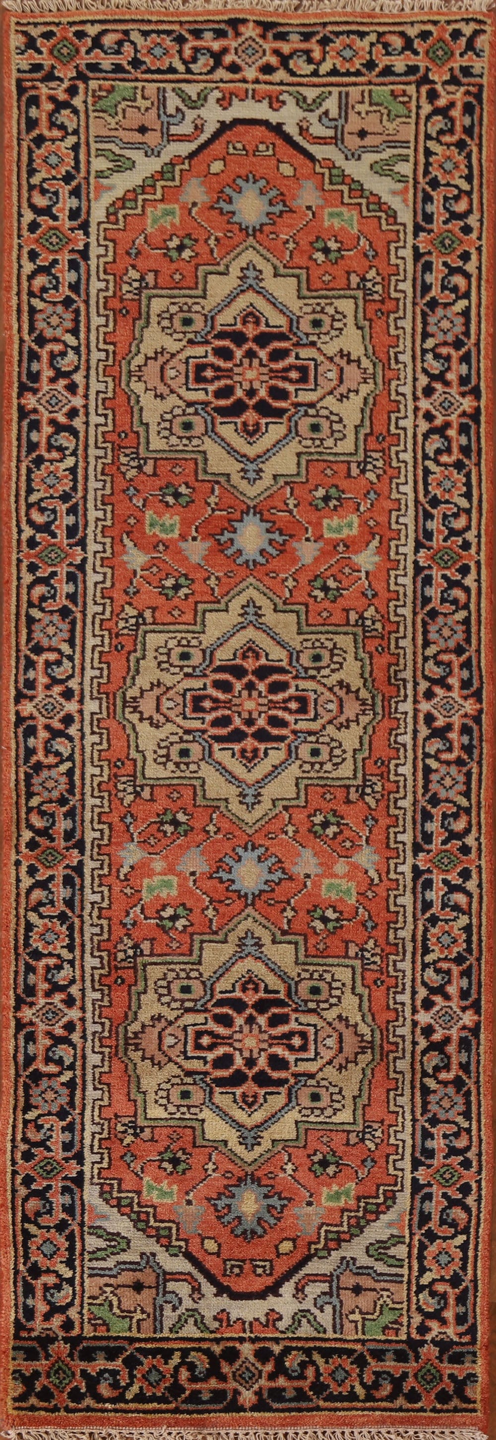 Orange Geometric Heriz Serapi Runner Rug 3x8