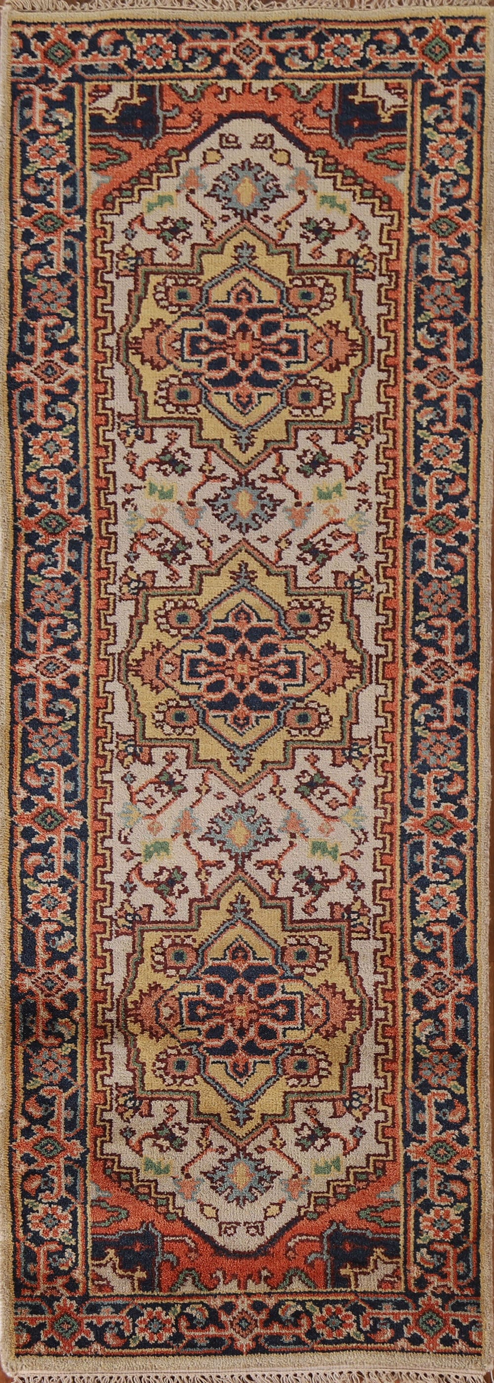 Geometric Heriz Serapi Runner Rug 3x8