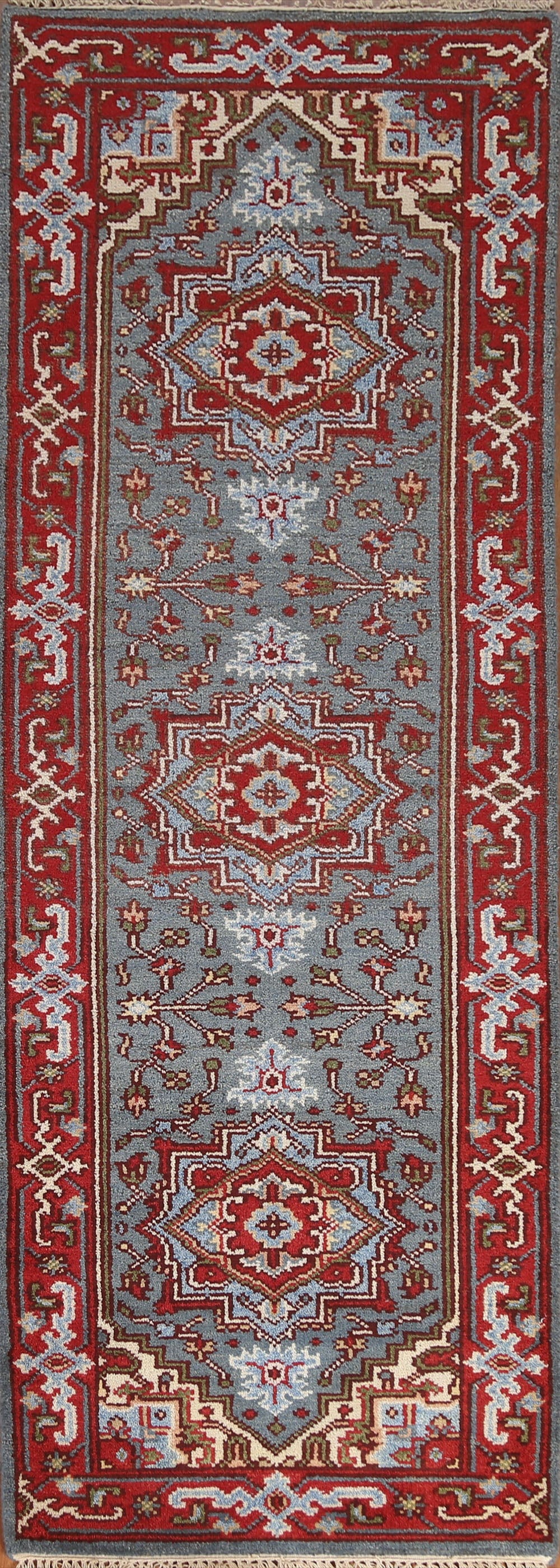 Geometric Heriz Serapi Runner Rug Wool 3x8