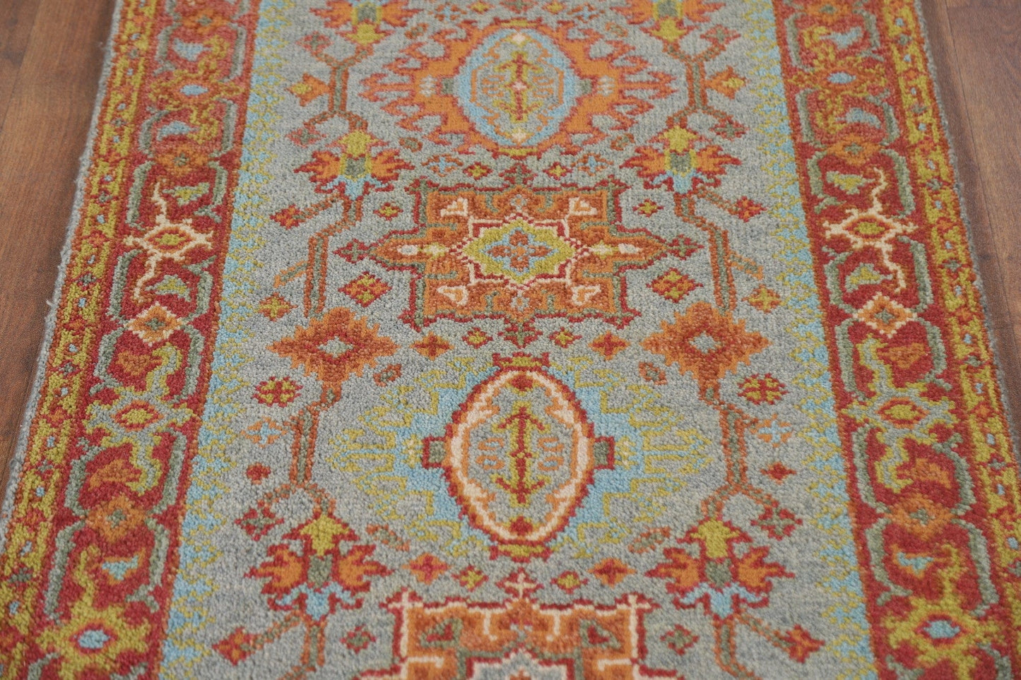 Geometric Heriz Serapi Runner Rug Handmade 3x8