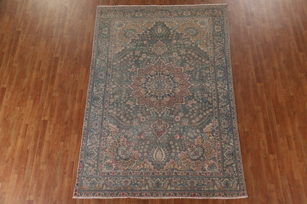 Vintage Green Tabriz Persian Area Rug 7x10