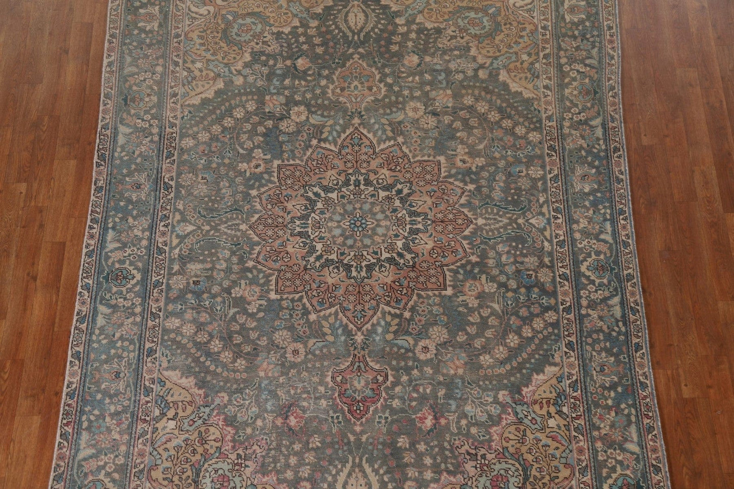 Vintage Green Tabriz Persian Area Rug 7x10