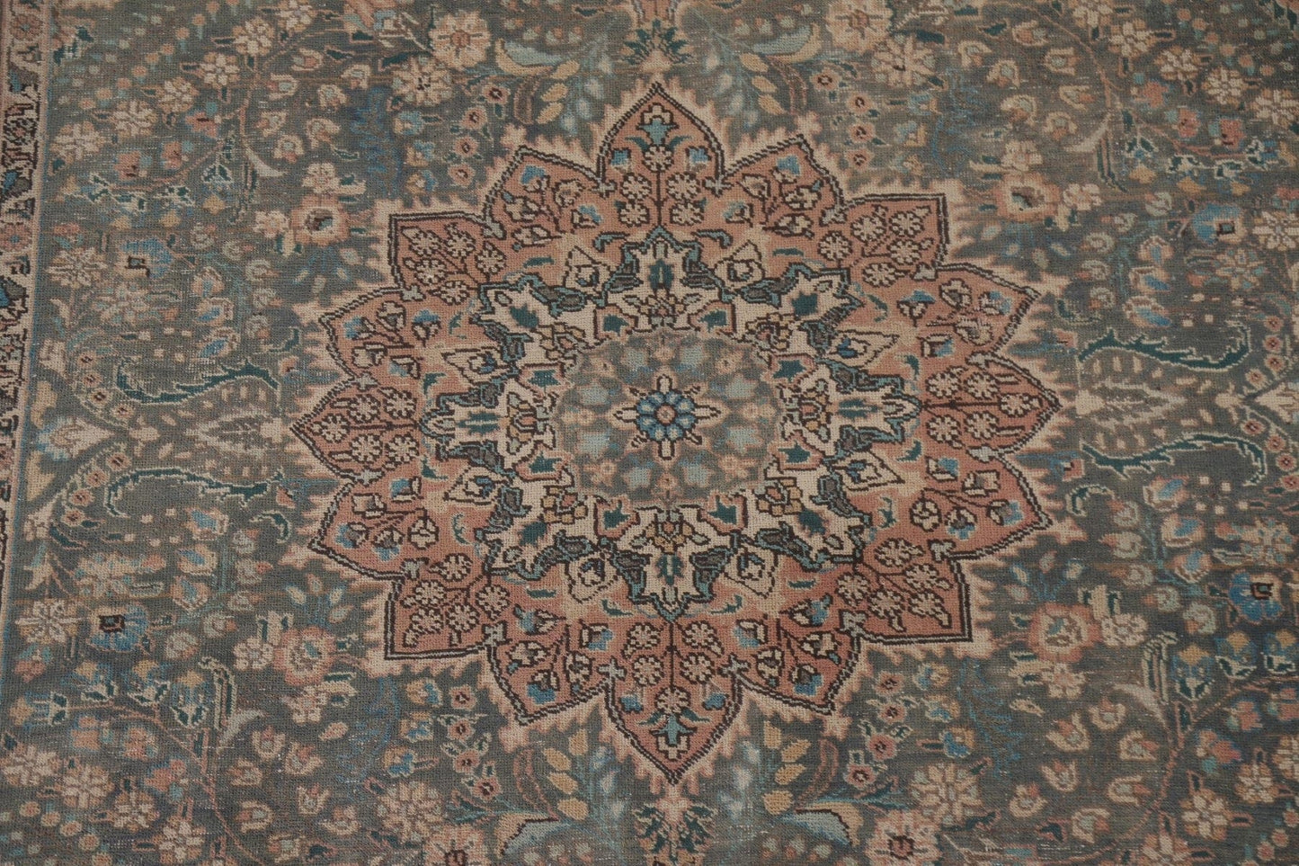 Vintage Green Tabriz Persian Area Rug 7x10