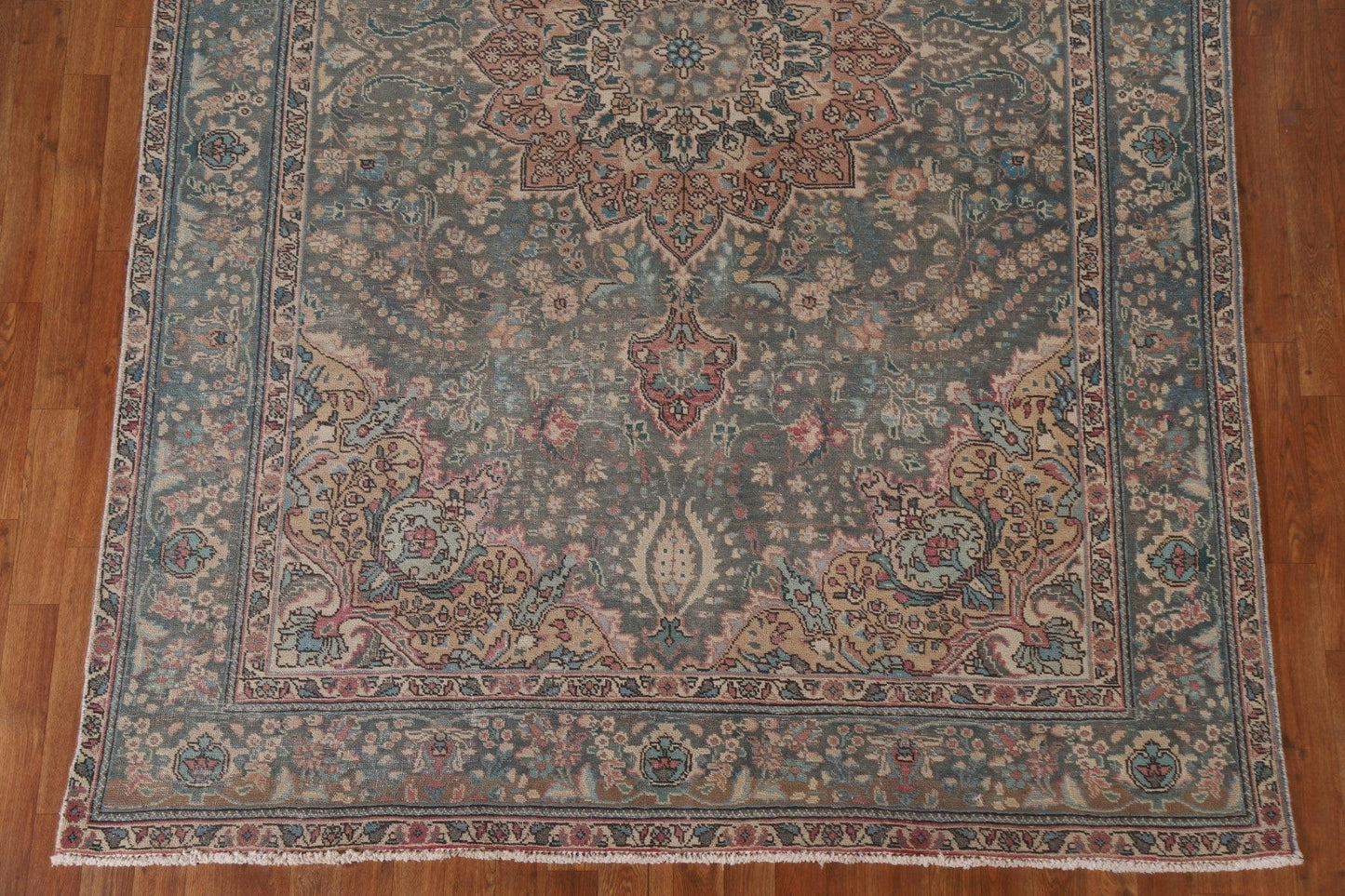 Vintage Green Tabriz Persian Area Rug 7x10