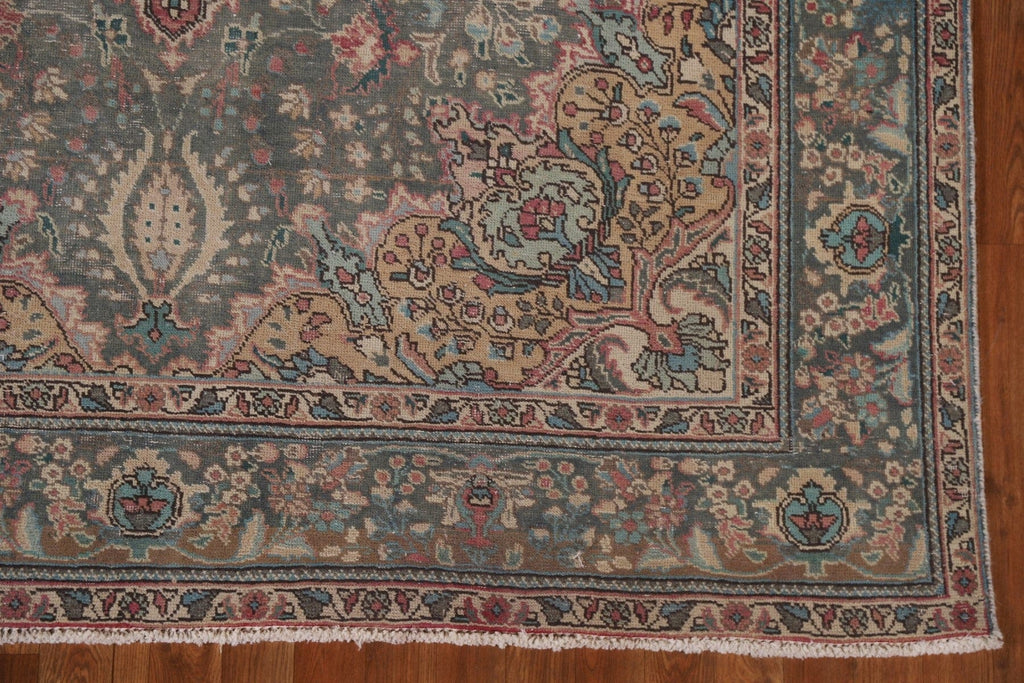 Vintage Green Tabriz Persian Area Rug 7x10