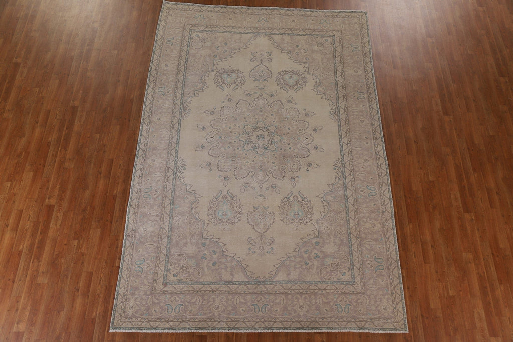 Distressed Vintage Tabriz Persian Area Rug 7x11