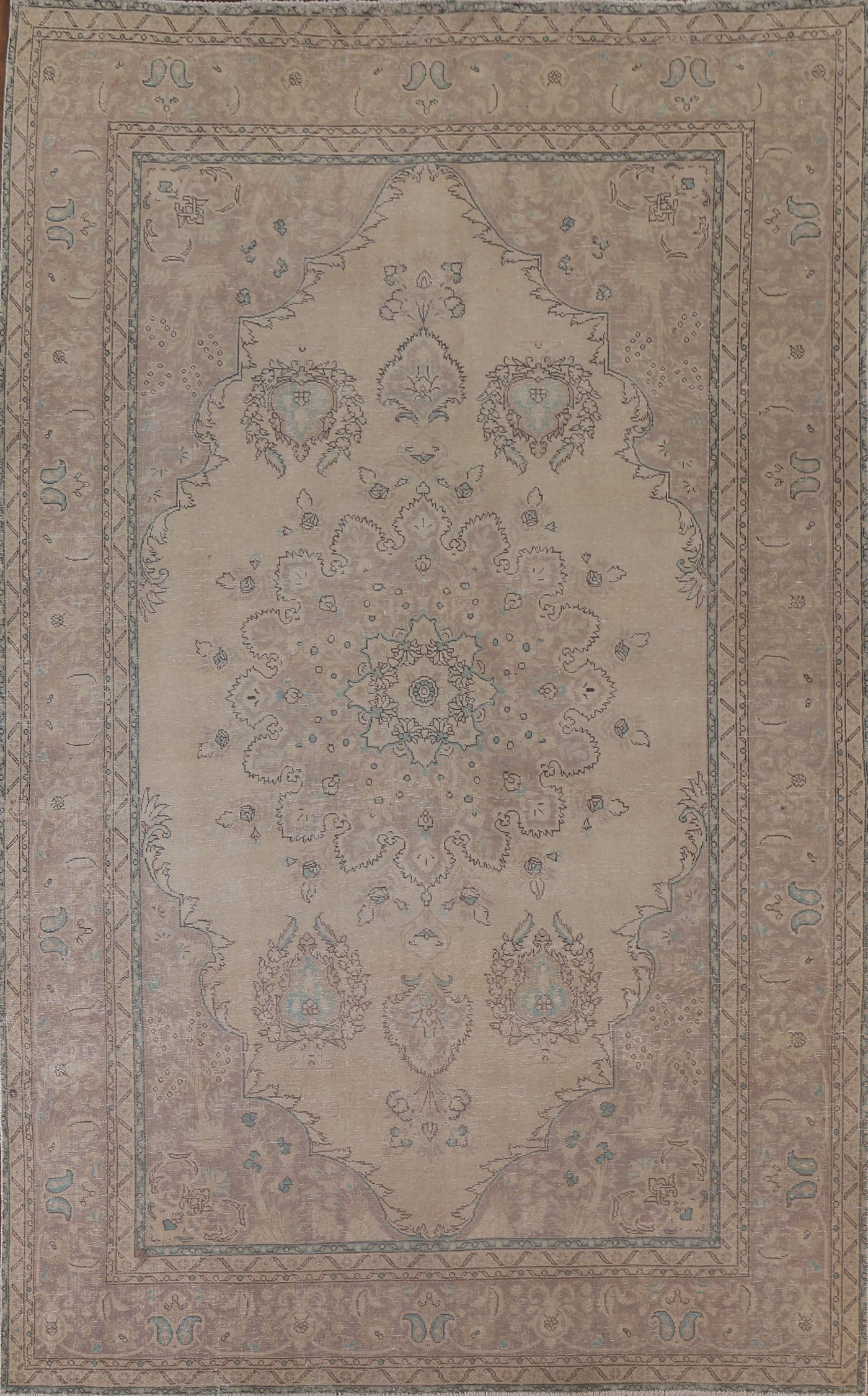 Distressed Vintage Tabriz Persian Area Rug 7x11