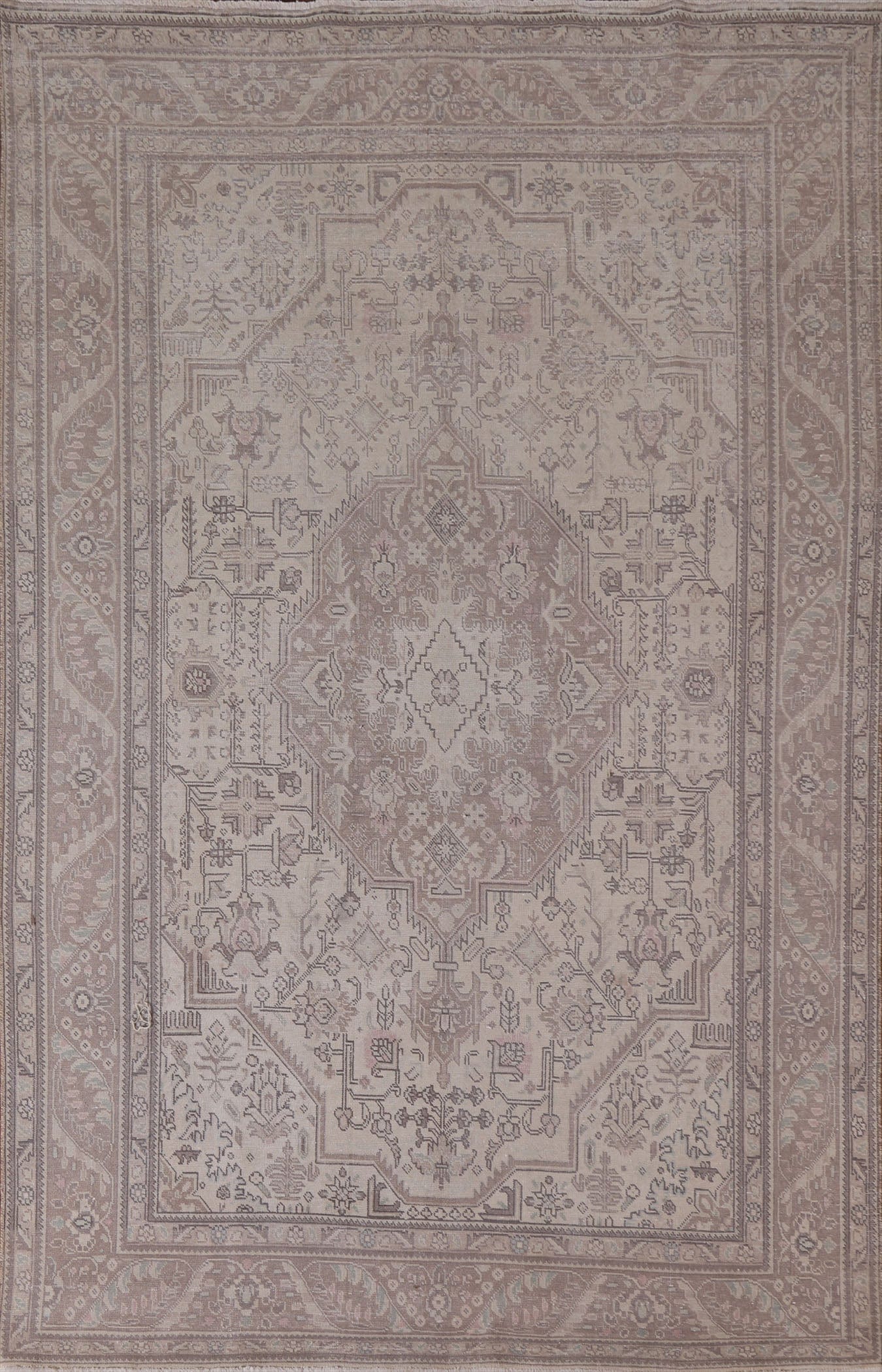 Muted Distressed Tabriz Persian Area Rug 7x9