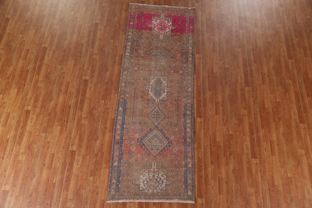 Distressed Over-Dyed Heriz Persian Runner Rug 3x10