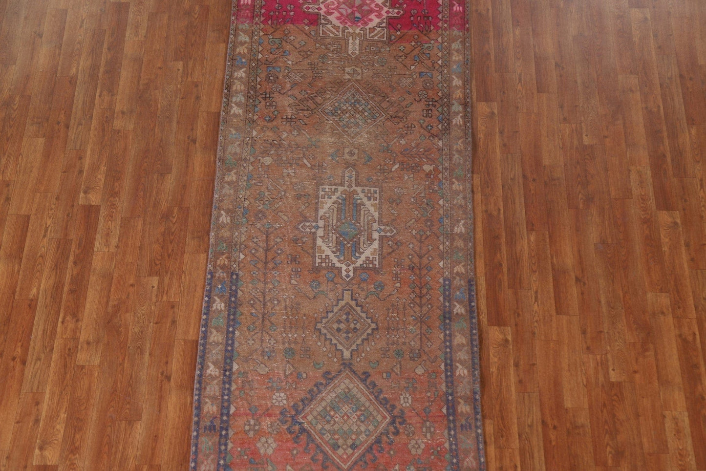 Distressed Over-Dyed Heriz Persian Runner Rug 3x10