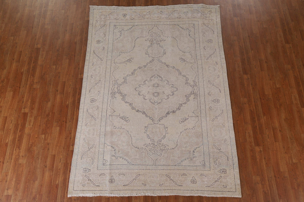 Muted Distressed Tabriz Persian Area Rug 6x9