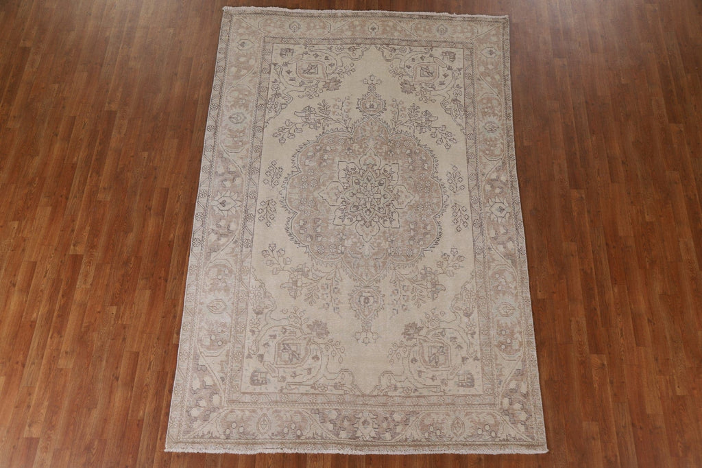 Muted Distressed Tabriz Persian Area Rug 6x10