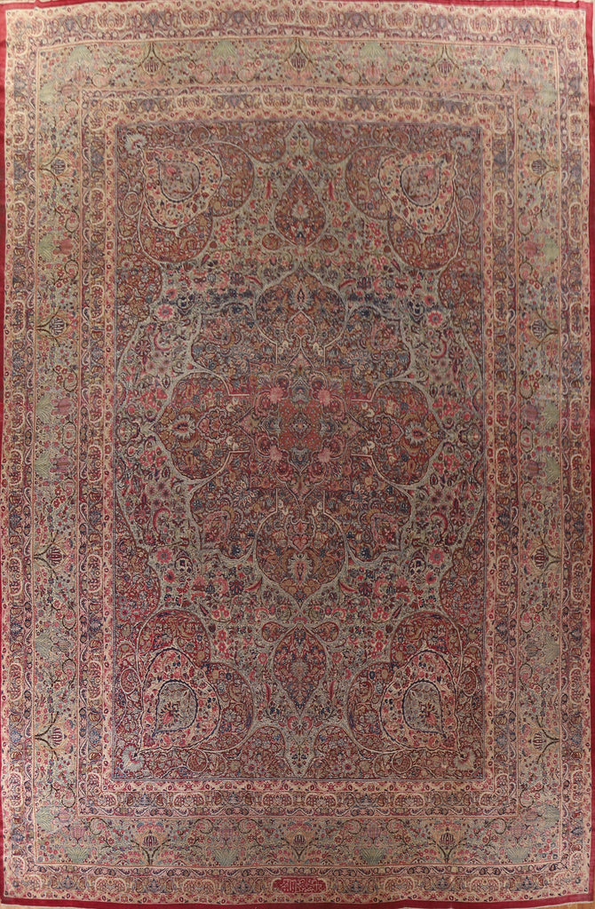 Pre-1900 Antique Kerman Lavar Vegetable Dye Persian Rug 16x22