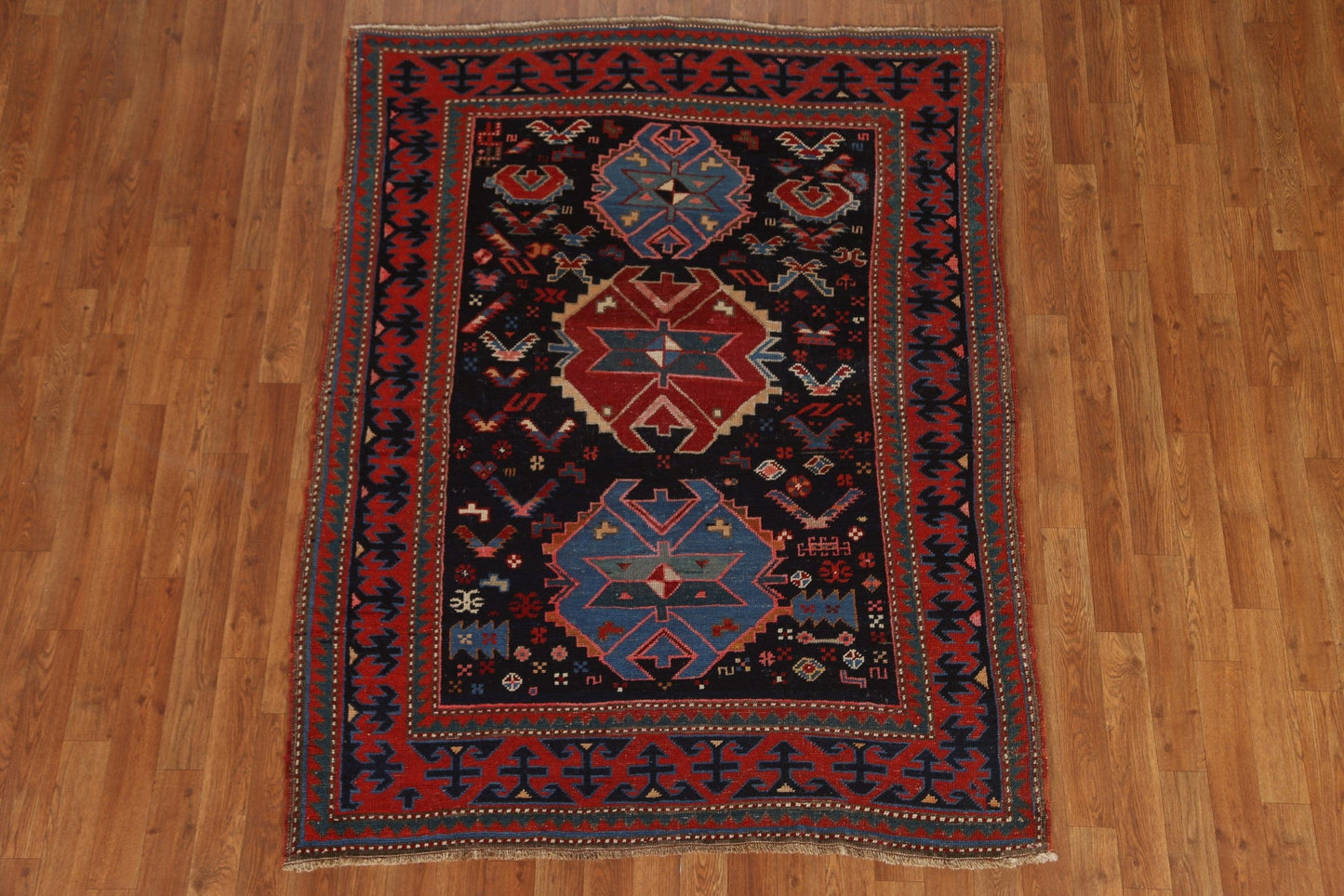 Pre-1900 Antique Caucasian Vegetable Dye Area Rug 4x6