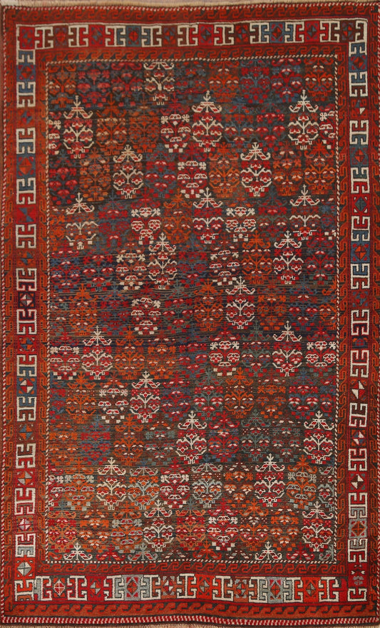 Pre-1900 Antique Kazak Vegetable Dye Oriental Rug 4x7