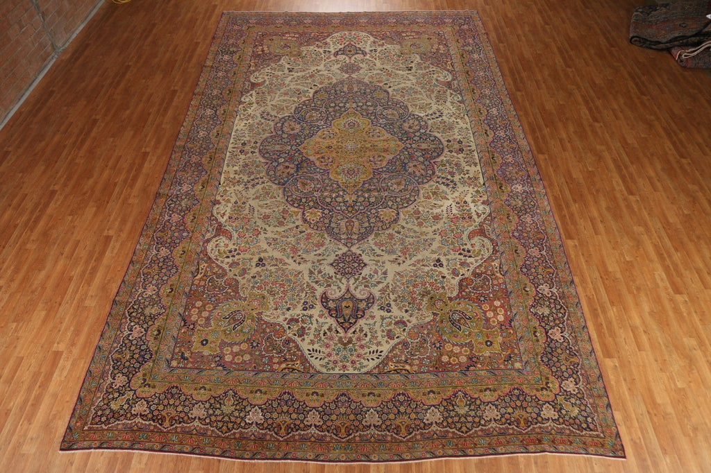 Pre-1900 Antique Kerman Vegetable Dye Persian Large Rug 11x18