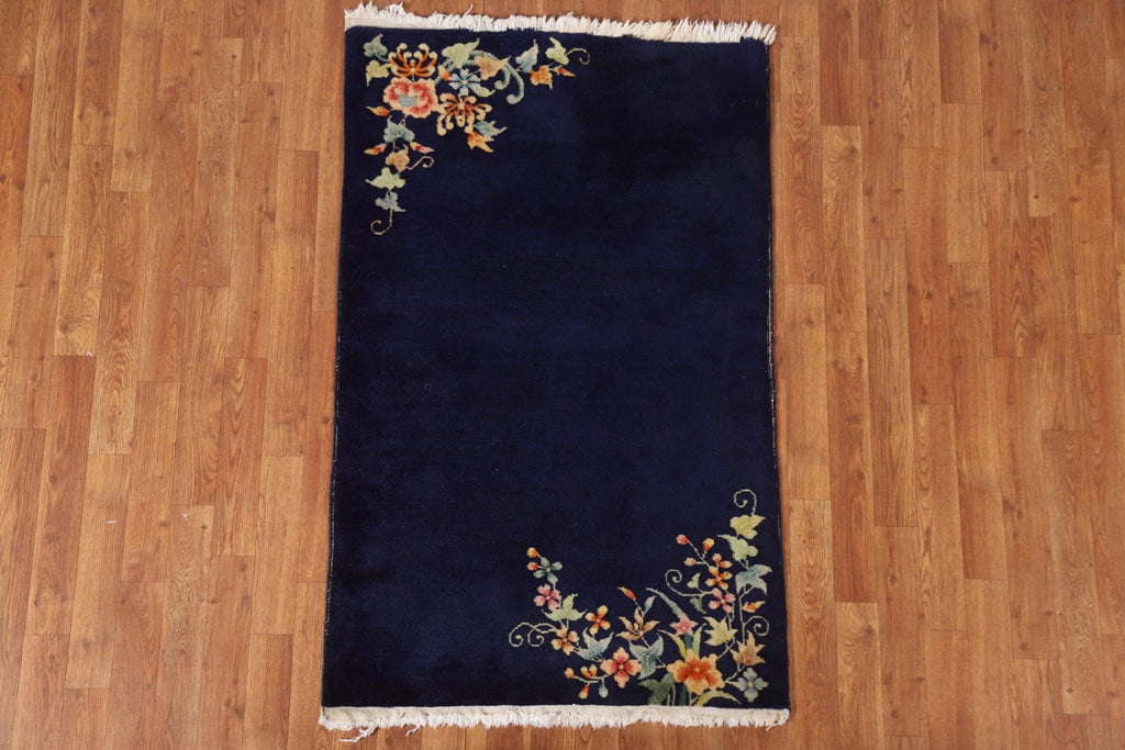 Navy Blue Art Deco Vegetable Dye Area Rug 3x5