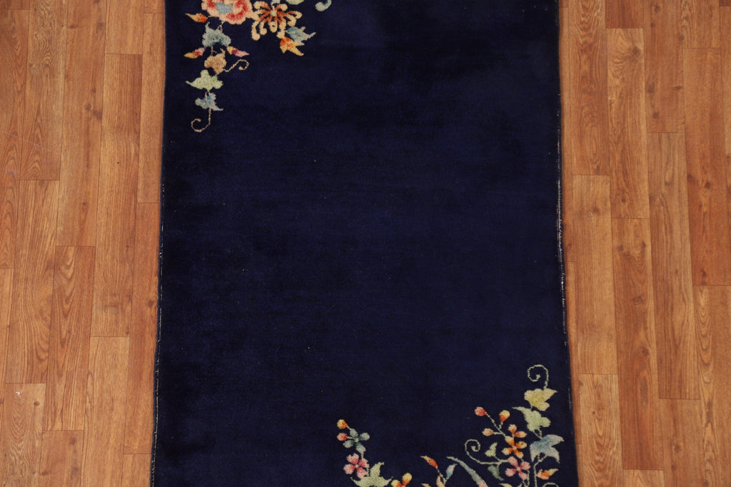 Navy Blue Art Deco Vegetable Dye Area Rug 3x5