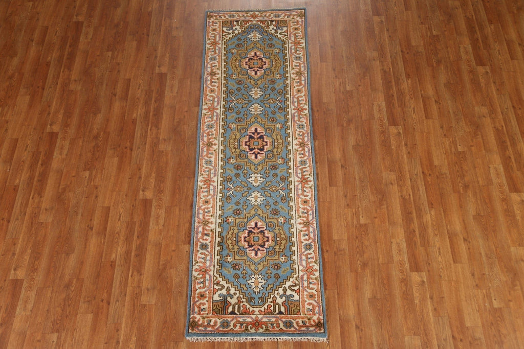 Light Blue Heriz Serapi Runner Rug 3x8