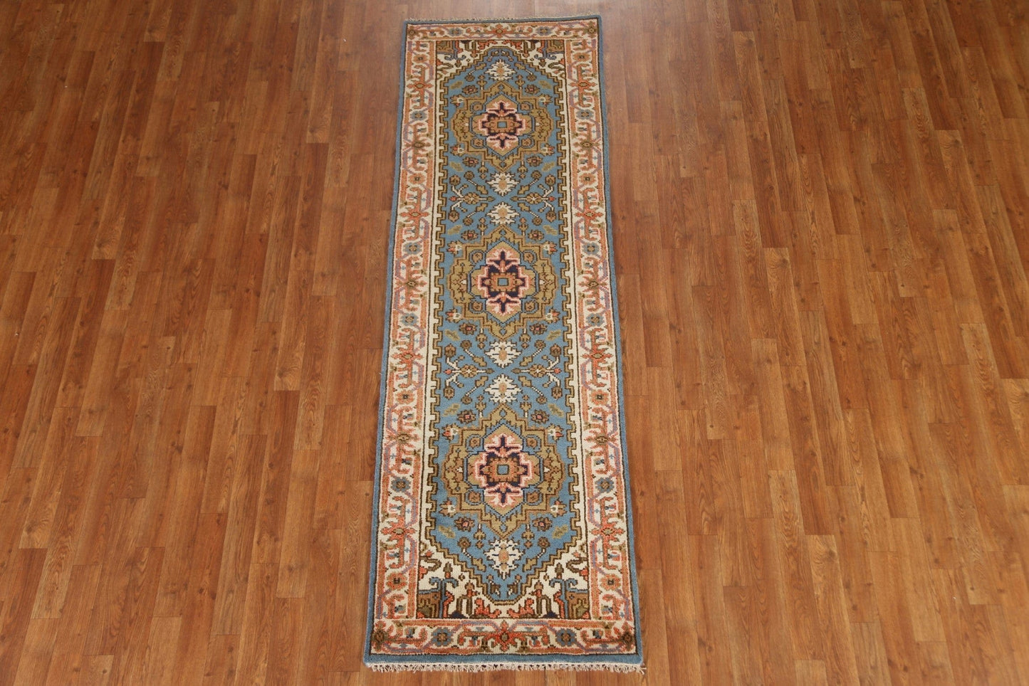 Light Blue Heriz Serapi Runner Rug 3x8