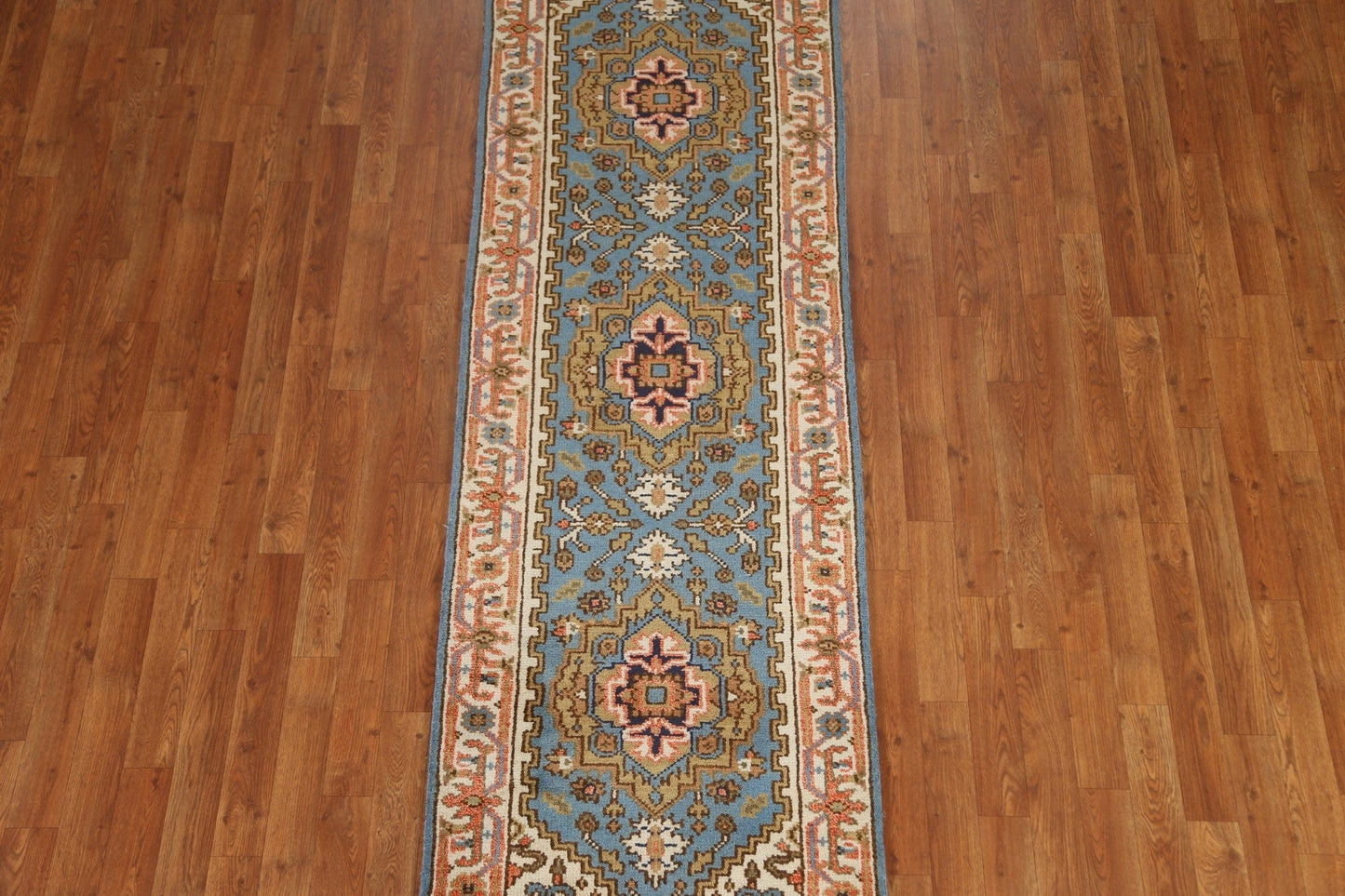 Light Blue Heriz Serapi Runner Rug 3x8