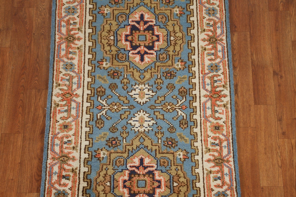 Light Blue Heriz Serapi Runner Rug 3x8