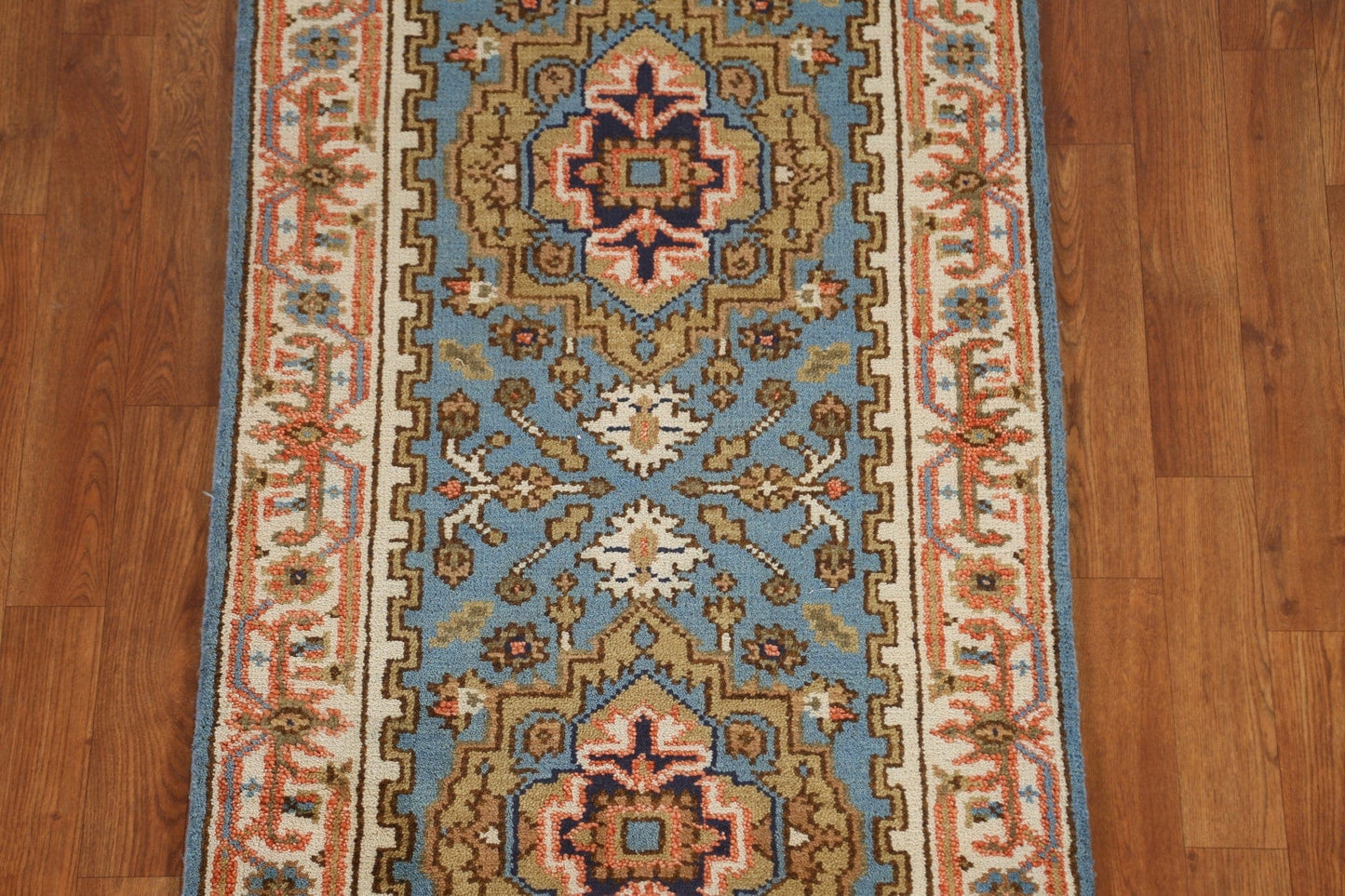 Light Blue Heriz Serapi Runner Rug 3x8