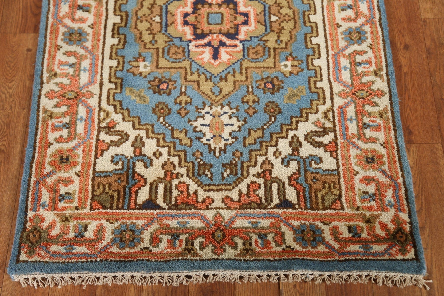 Light Blue Heriz Serapi Runner Rug 3x8